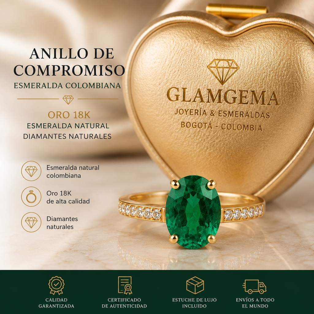 Anillo en Oro 18K con Esmeralda Natural Colombiana y Diamantes (Bajo Pedido / Sobre Encargo)