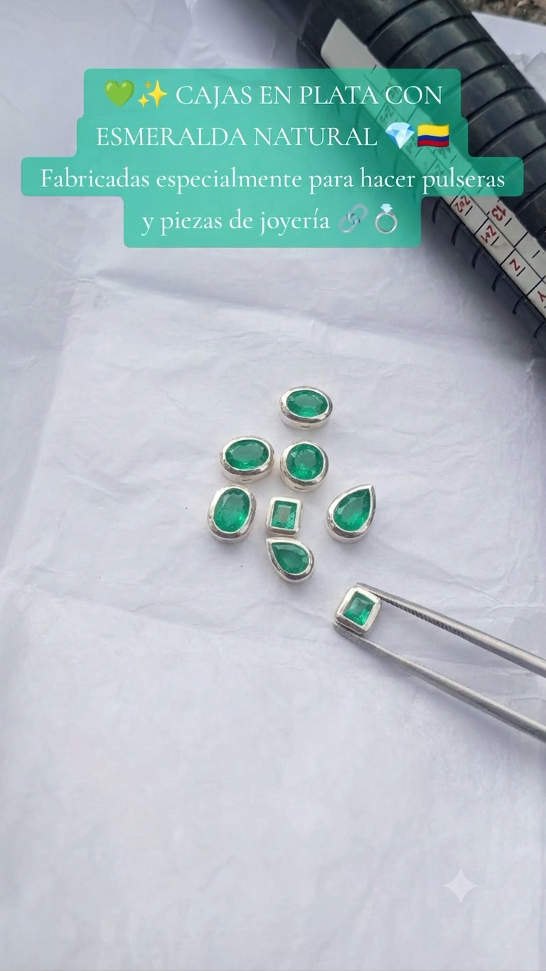 Cajas en Plata con Esmeralda Natural para Pulseras
