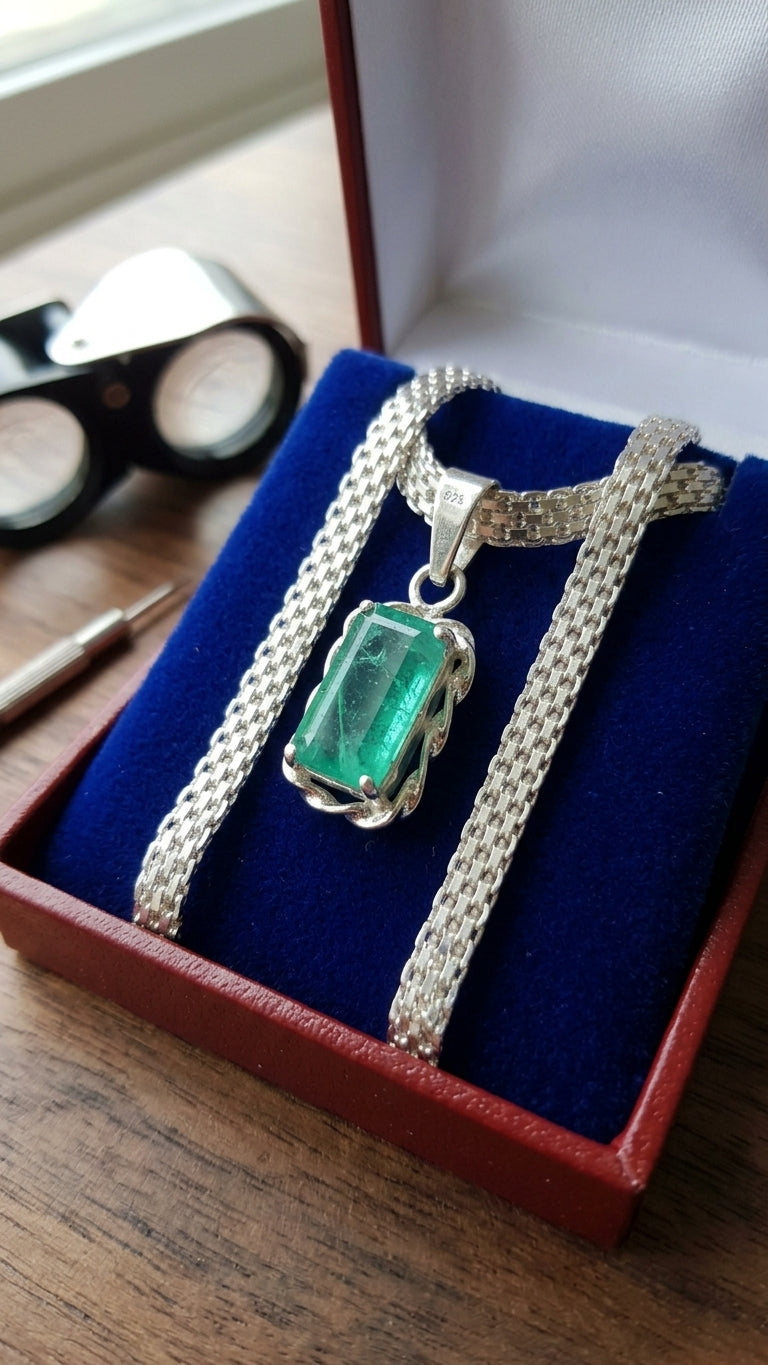 Cadena en Plata Ley 925 con Esmeralda Natural Colombiana