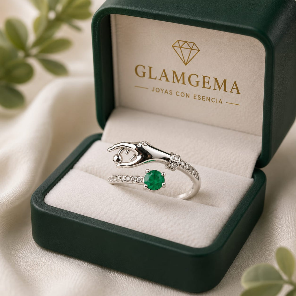 Anillo Plata Ley 925 con Esmeralda Natural Colombiana Talla Redonda