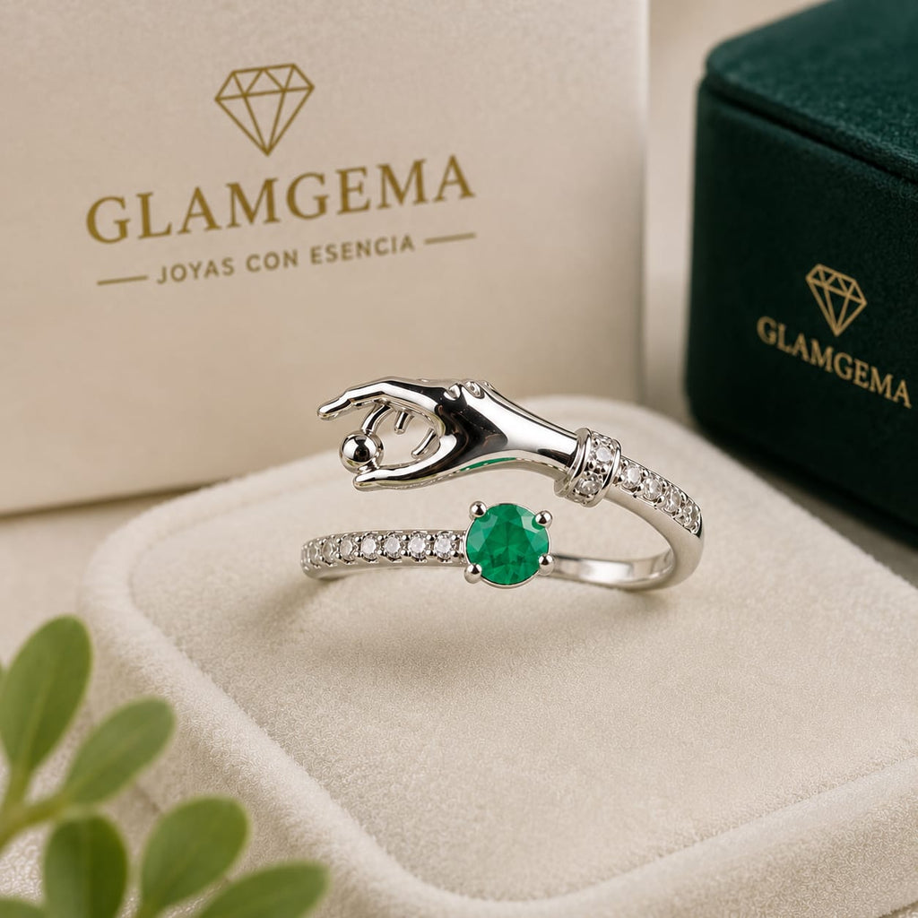 Anillo Plata Ley 925 con Esmeralda Natural Colombiana Talla Redonda