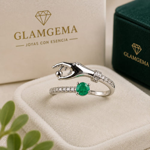 Anillo Plata Ley 925 con Esmeralda Natural Talla Redonda