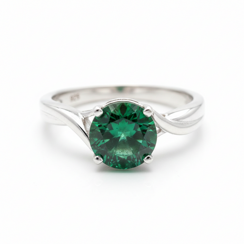 Anillo Plata Ley 925 con Esmeralda Talla Redonda