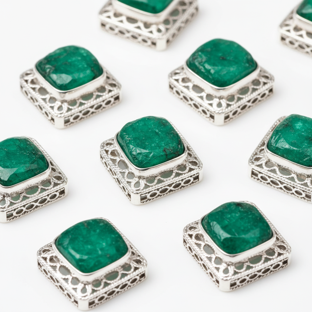 Cajas en plata con esmeralda natural colombiana para pulseras