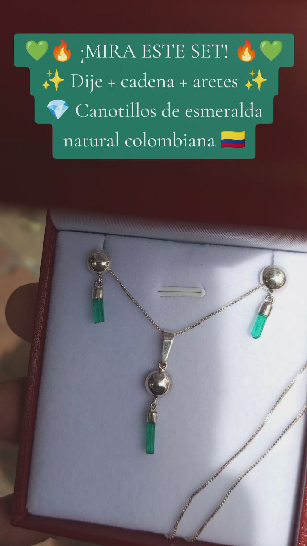 Set en Plata Ley 950 con Esmeraldas Colombianas