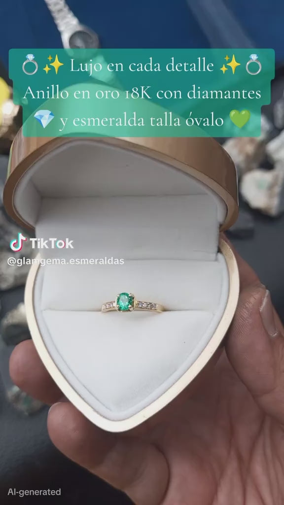 Anillo en Oro 18K con Esmeralda Natural Colombiana y Diamantes (Bajo Pedido / Sobre Encargo)