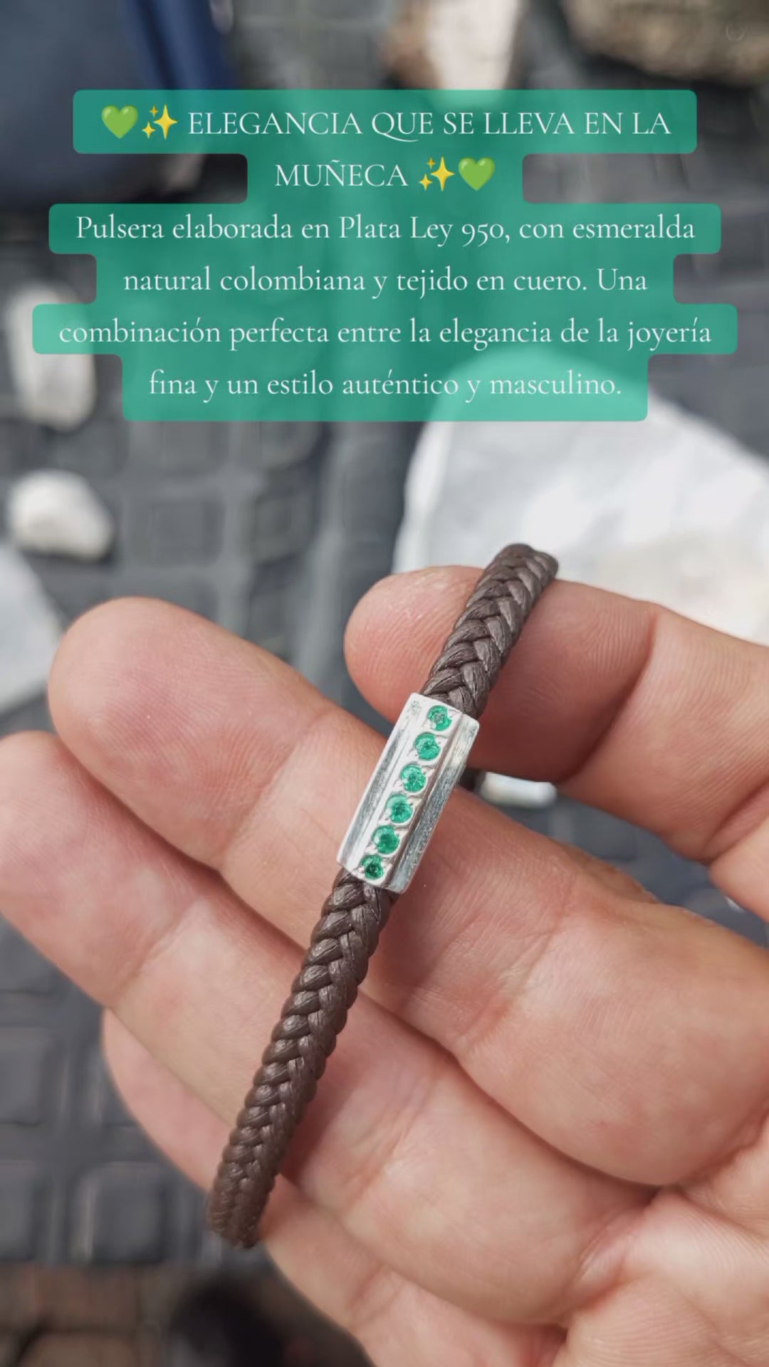 Pulsera en Plata Ley 950 con Esmeralda Natural Colombiana