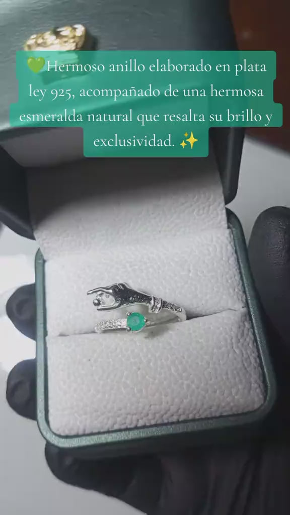 Anillo Plata Ley 925 con Esmeralda Natural Colombiana Talla Redonda