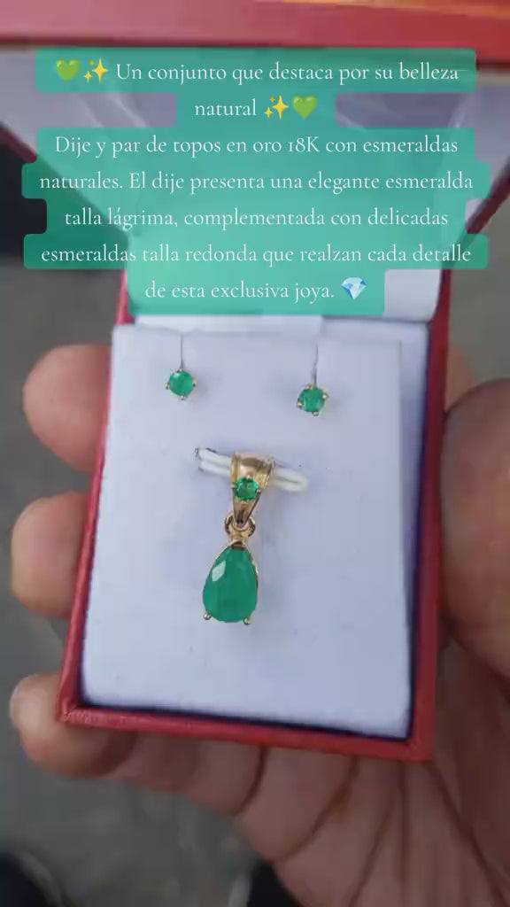 Dije y Topos en Oro 18K con Esmeraldas Naturales Colombianas
