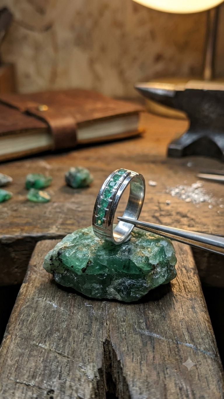 Anillo en Plata con Esmeraldas Naturales Colombianas