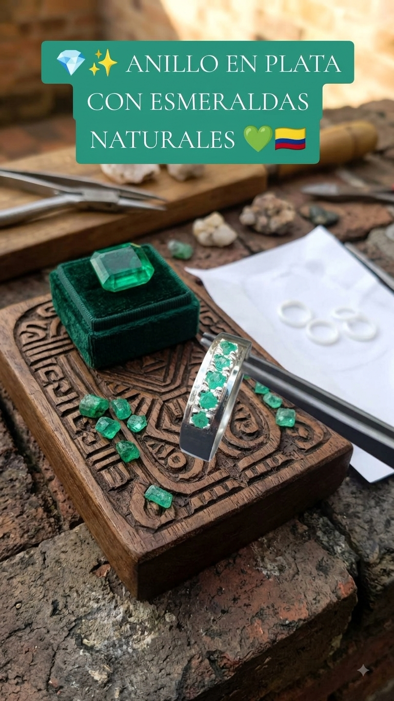 Anillo en Plata con Esmeraldas Naturales